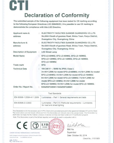 【業(yè)務(wù)發(fā)展】我司LED二代路燈獲CE認(rèn)證